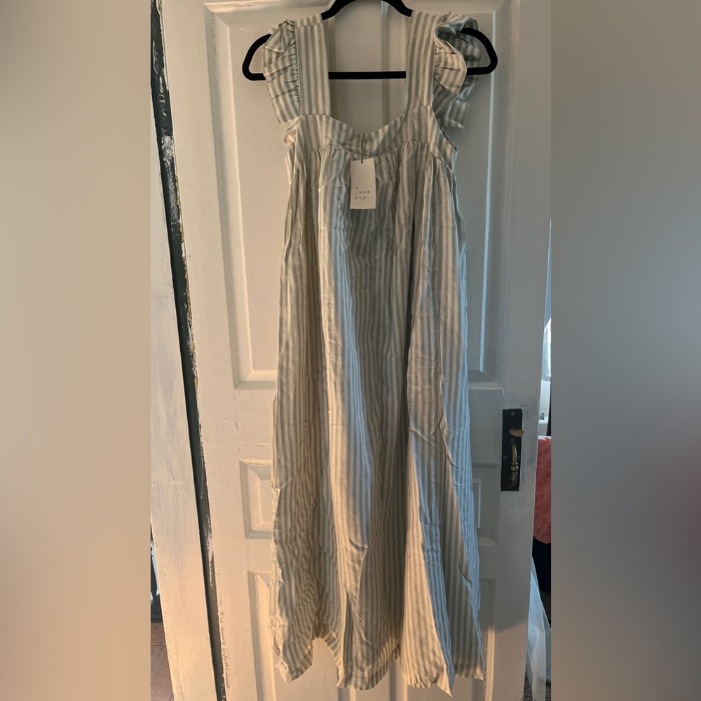 A NEW DAY Women's Maxi Green/White Striped Dress Size Medium